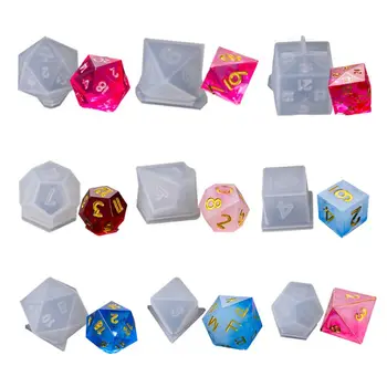 

9 Various Shape Crystal Epoxy Mold Dice Fillet Shape Multi-spec Digital Game High Mirror dice mold silicone Mould Making