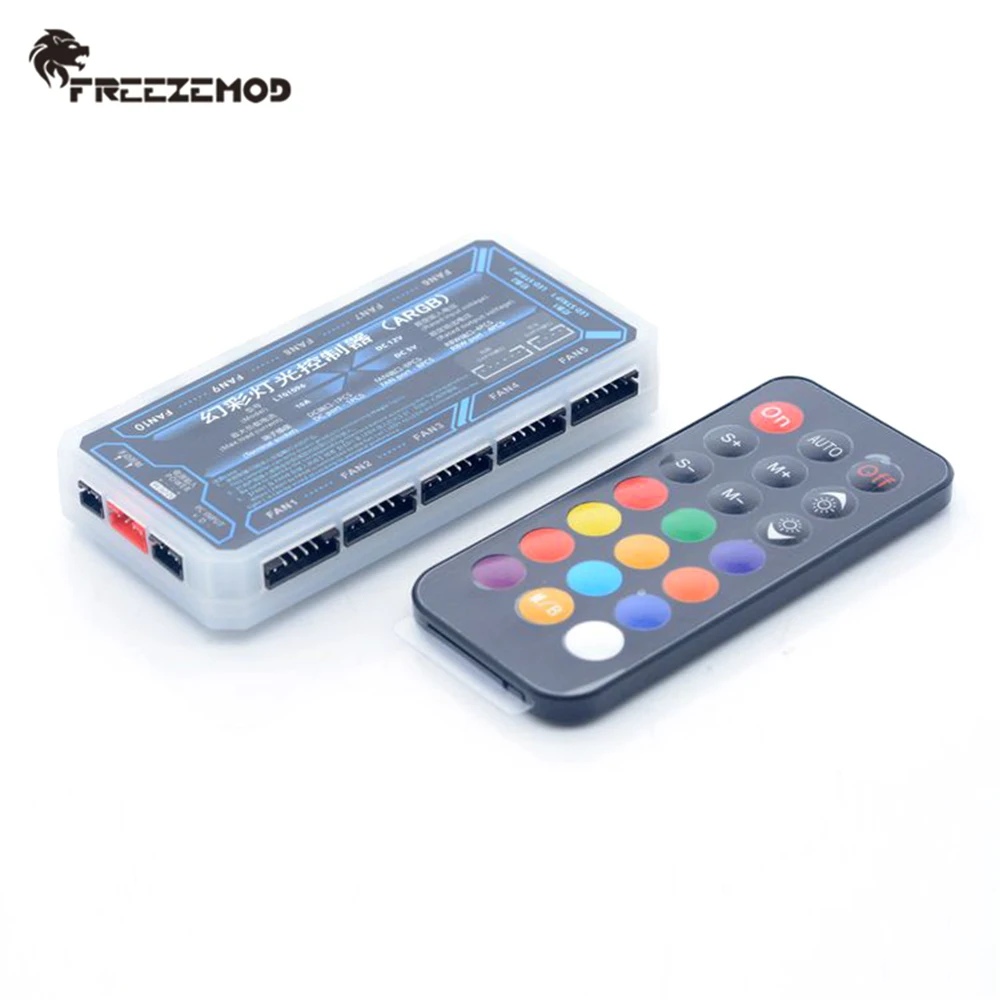 FREEZEMOD PC Water Cooler 5V 3PIN Remote With 10 Fans 2 RGB Hub Controller A RGB motherboard AURA SYNC full color rainbow remote