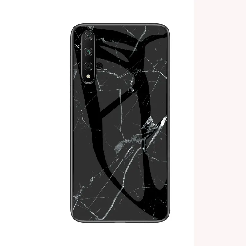 Черный Для huawei Nova 5T Yale-L71A чехол мраморный глянцевый закаленное стекло мягкий силиконовый Жесткий чехол для телефона для huawei Nova5T чехол 6,26 дюймов - Цвет: Черный