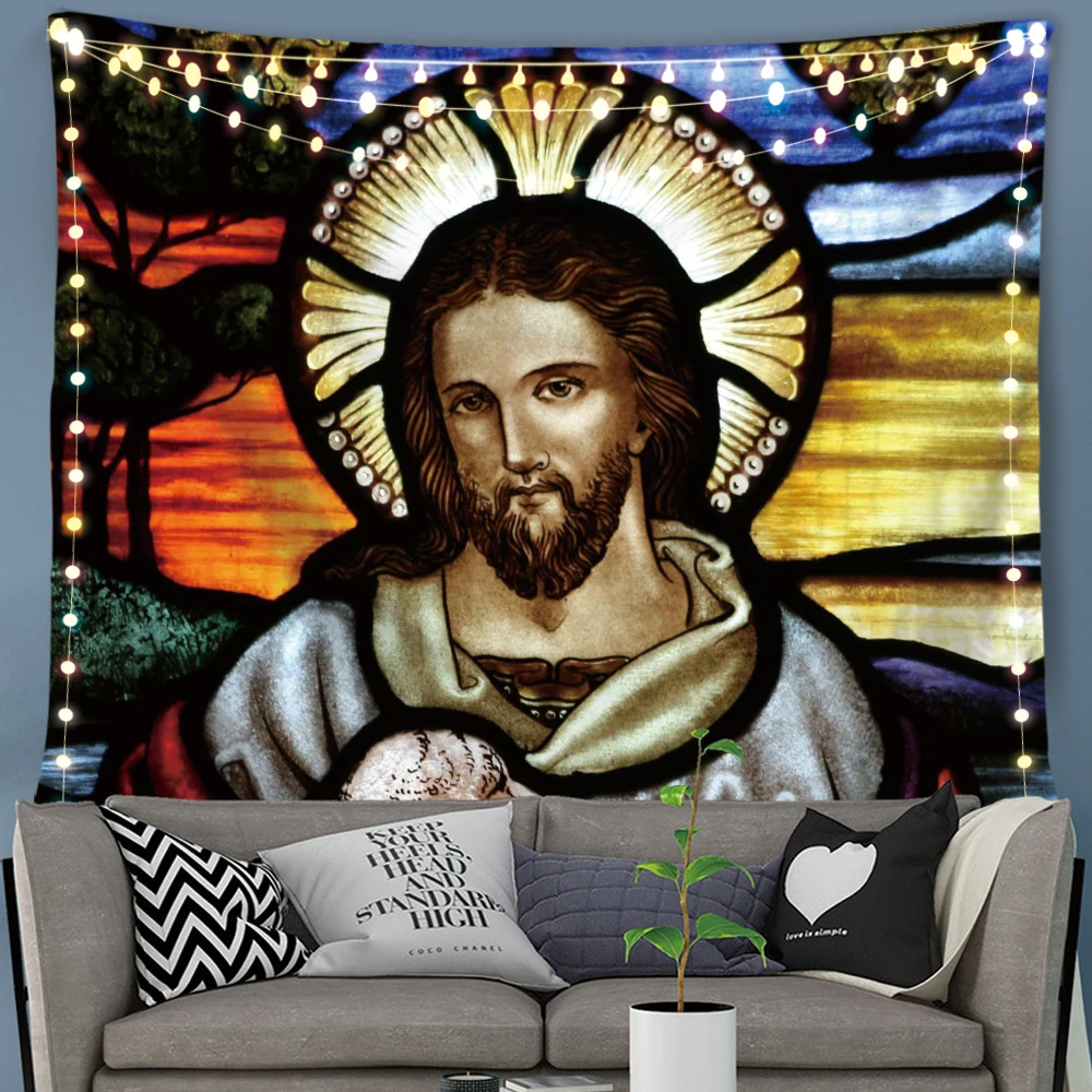 

Silstar Tex Jesus Virgin Wall Tapestry Woven Bedroom Decoration European Tapestry Christianity Prayer Boho Hanging Arts Painting