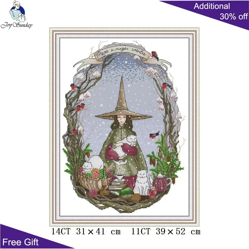 Joy Sunday Witch Cross Stitch Kits Home Decor Winter Spring Autumn Magic World RA344 RA358 RA359 RA360 Four Seasons