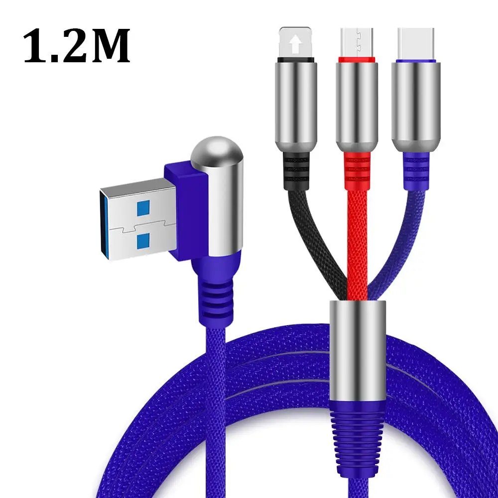 3 в 1 Многофункциональный 2A кабель для быстрой зарядки type C USBC Micro USBC для iOS зарядное устройство для Xiaomi Redmi Note 7 Pro зарядный шнур - Цвет: Blue