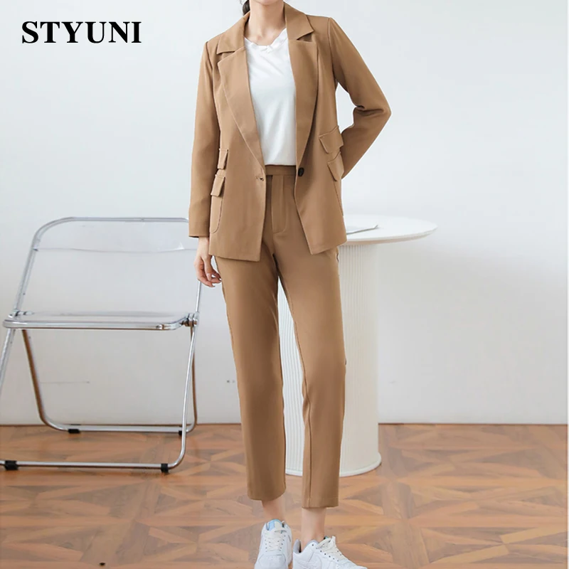 Suit pants suit women 2021 spring and autumn new fashion solid color high waist nine-point casual two-piece |