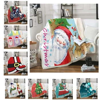 

Merry Christmas Blanket Plush Printing Bed Covers for Sofa Soft Adult Fleece Throw Blankets Flannel Bedspread for the Couch