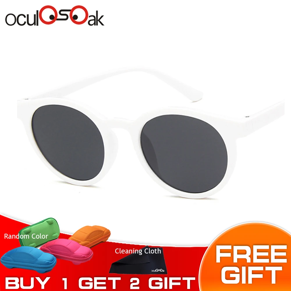 white gray Новые детские круглые солнцезащитные очки для мальчиков и девочек, брендовые дизайнерские Детские зеркальные солнцезащитные очки, УФ-защита, подарок для детей с коробкой - Цвет линз: white gray