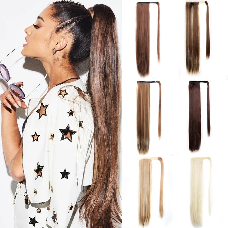 Drawstring Ponytail Straight Clip In Hair Extensions Hairpiece Pony Tail Synthetic Long Wrap Around Ponytail Extension Msglamor
