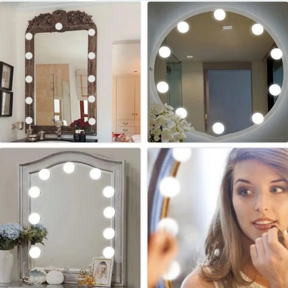 Косметическое зеркало, 10 светодиодов, светильник, лампочки, комплект, USB светильник, ed, зеркало для макияжа, лампа, регулируемая яркость, светильник s