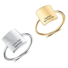 Personalized Square Bar Rings Custom Engraved Name Stainless Steel Signet Ring for Women Engagement Wedding Gift Fashion Jewelry