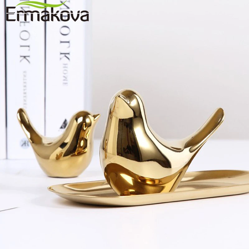 Ермакова фигурка птицы 4 размера нордическая керамическая золотая статуя животного украшение дома украшение стола гостиной