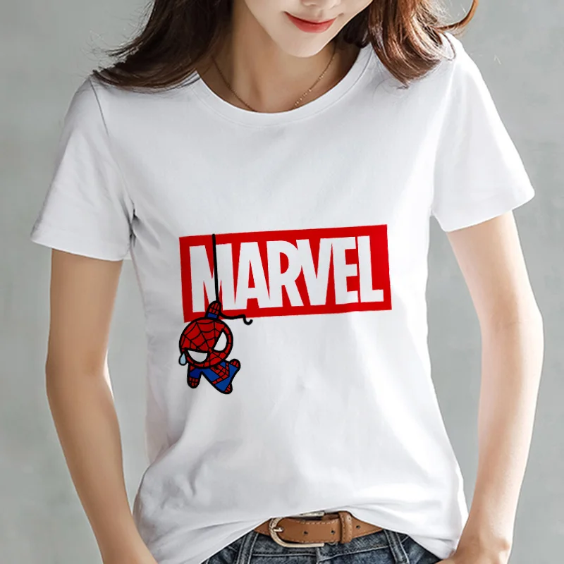 LUSLOS серия Marvel Футболка модная Супергерои мультфильм печать белая футболка Женская Повседневная короткий рукав o-образный вырез футболки