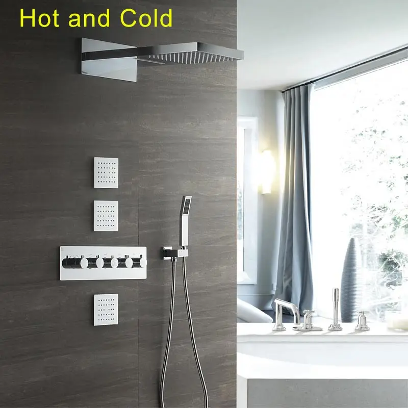 Hot and Cold Shower Скрытый смеситель для душа 304 SUS зеркальная полировка Большая насадка для душа дождь водопад душевая головка Термостатический душ - Цвет: Hot and Cold Shower