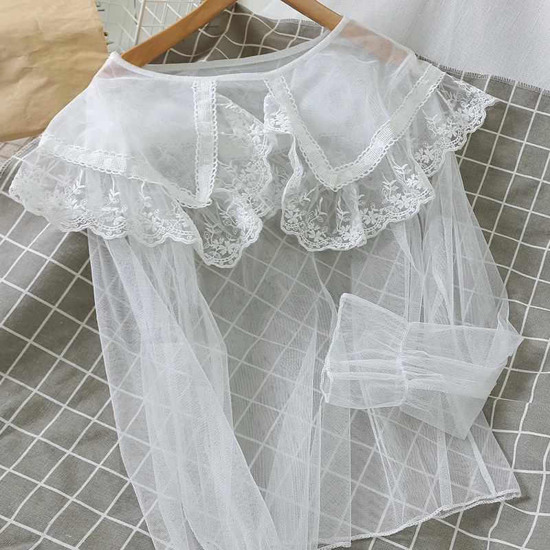 

Women Spring Transparent Chiffon Shirt Blouse Female Laced Up Thin Blouse Casual Fashion See Through Sexy Blouse Shirt
