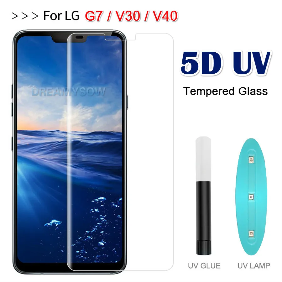 

Full Glue Tempered Glass For LG V30 V40 G7 ThinQ 5D Curved UV Liquid Screen Protector For LG G7 V30 V40 HD Protective Glass Film