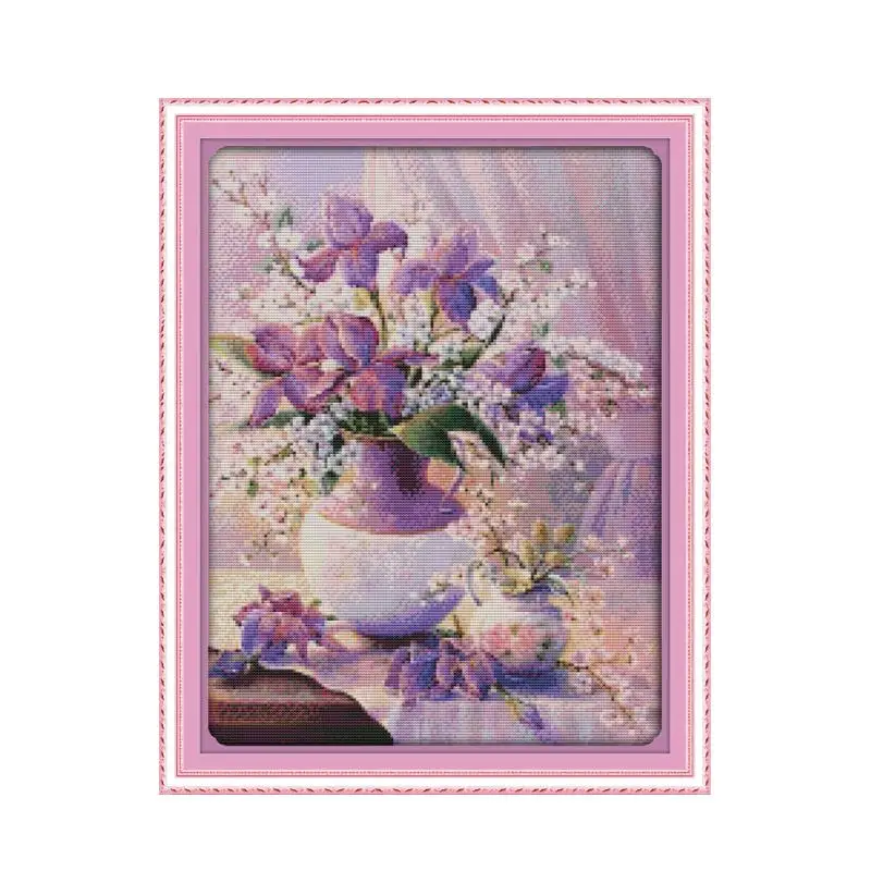Joy Sunday Красивая фиолетовая ваза, напечатанная на холсте, наборы для вышивания крестиком, китайские счетные вышивки, рукоделие, украшения, broderie - Цвет: Красный
