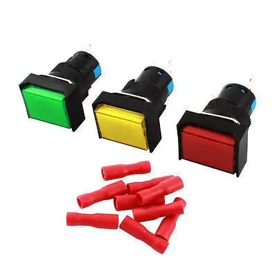 

3Pcs AC250V 5A SPDT Momemtary Rectangle Pushbutton Switch + Female Connector