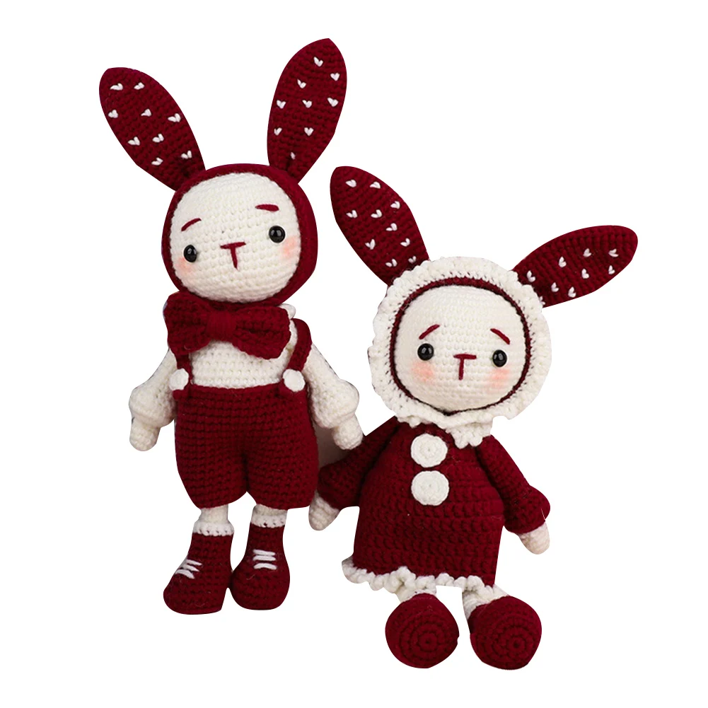 Hot Handmade Crocheted Wool Dolls Material Pack DIY Long Ears Rabbits Handmade Dolls L99 - Цвет: red