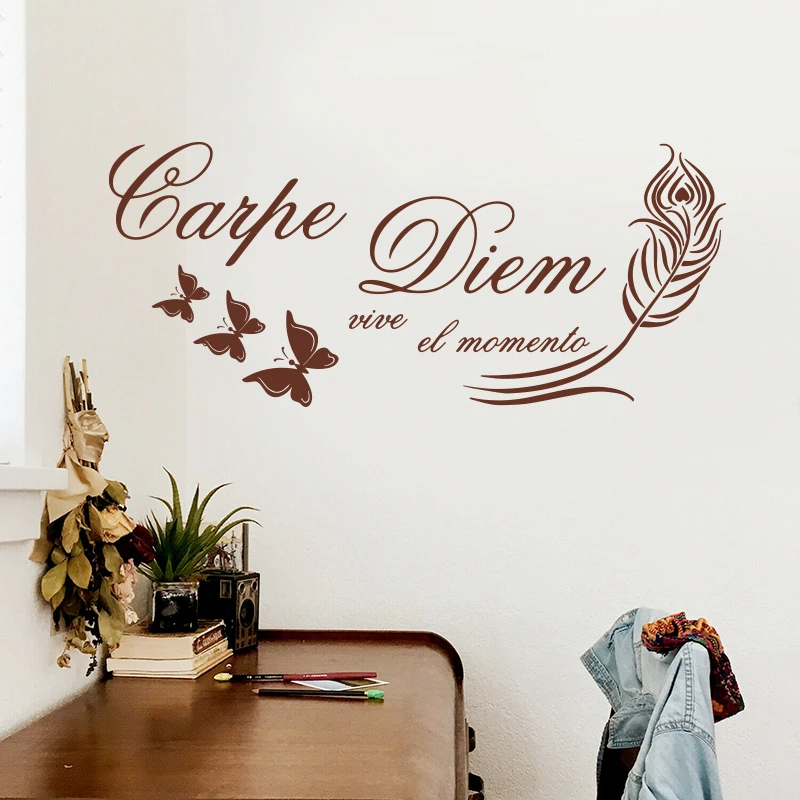 Grand Autocollant Mural De Carpe Espagnol Diem En Vinyle Plume Citation D Amour Pour Chambre A Coucher Salon Aliexpress
