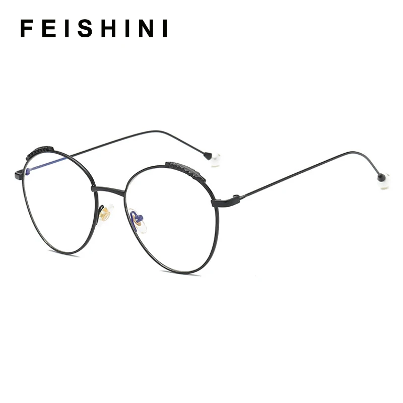 Feishini новые очки Рамка Металлическая ретро Harajuku жемчужные пшеничные уши очки анти голубые легкие очки женские оптические