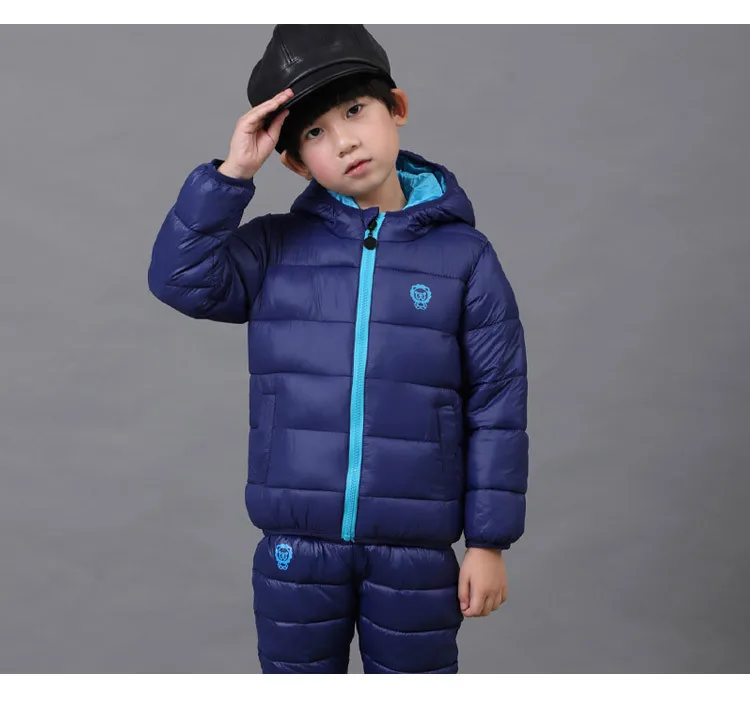 Коллекция года, зимние комплекты одежды для маленьких девочек и мальчиков детское пуховое пальто с хлопковой подкладкой+ жилет+ штаны, теплая верхняя одежда для малышей, Suits1-7Y