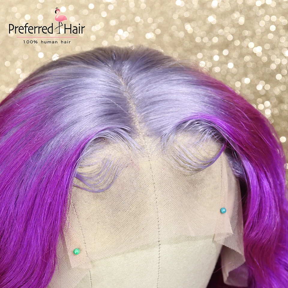 Предпочтительный синий фиолетовый Омбре человеческих волос парик Remy красный цвет бразильский парик фронта шнурка предварительно выщипанные прозрачные парики шнурка для женщин