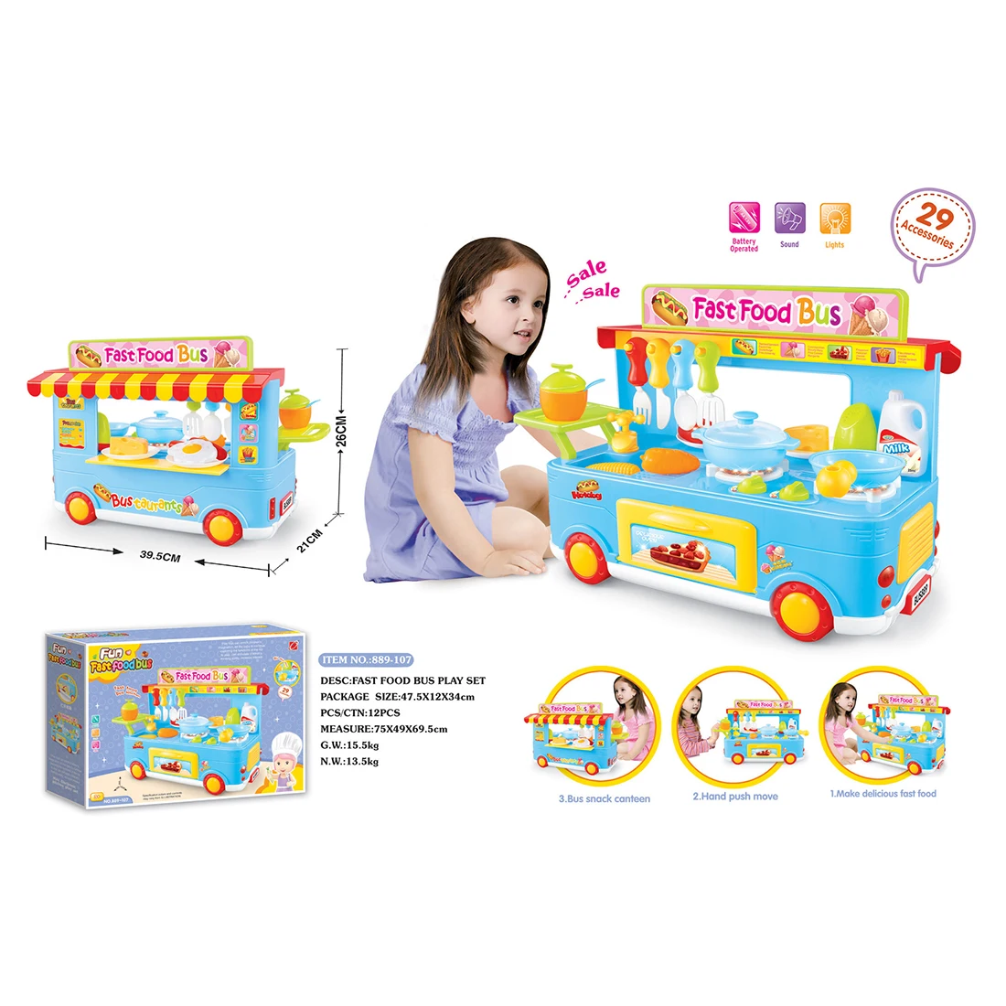 29 шт./компл. Дети моделирование Еда Bus Playset притворяться Кухня форму игрушки для детей-мальчиков в подарок для девочек-синий/розовый