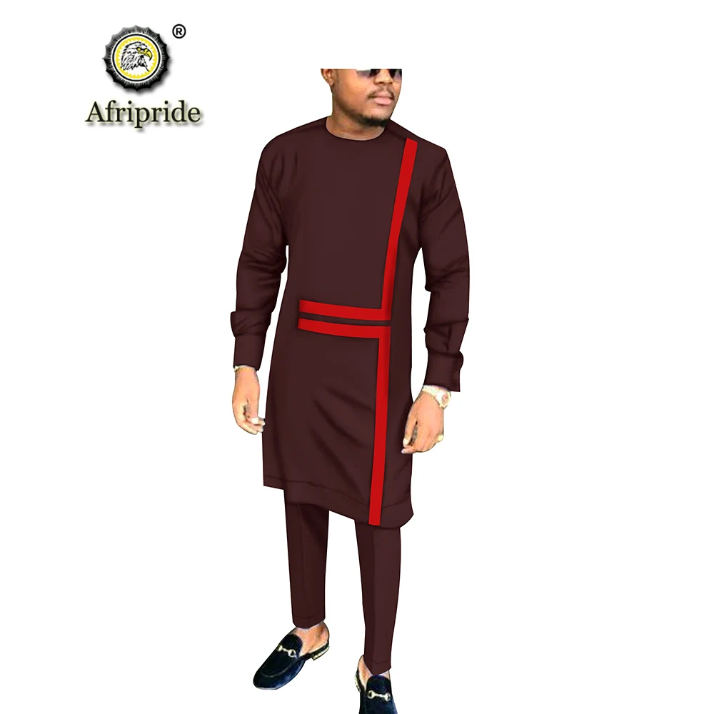 Африканский мужской комплект одежды Дашики рубашка+ брюки из Анкары блузка повседневный спортивный костюм наряд костюм с карманами AFRIPRIDE S1916022 - Цвет: 6-3