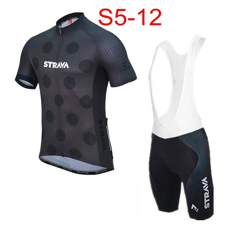 STRAVA Cycling Jersey Tops Summer Racing Cycling Clothing Short Sleeve mtb Bike Bib shorts set Maillot Ciclismo K073105 - Color: 09