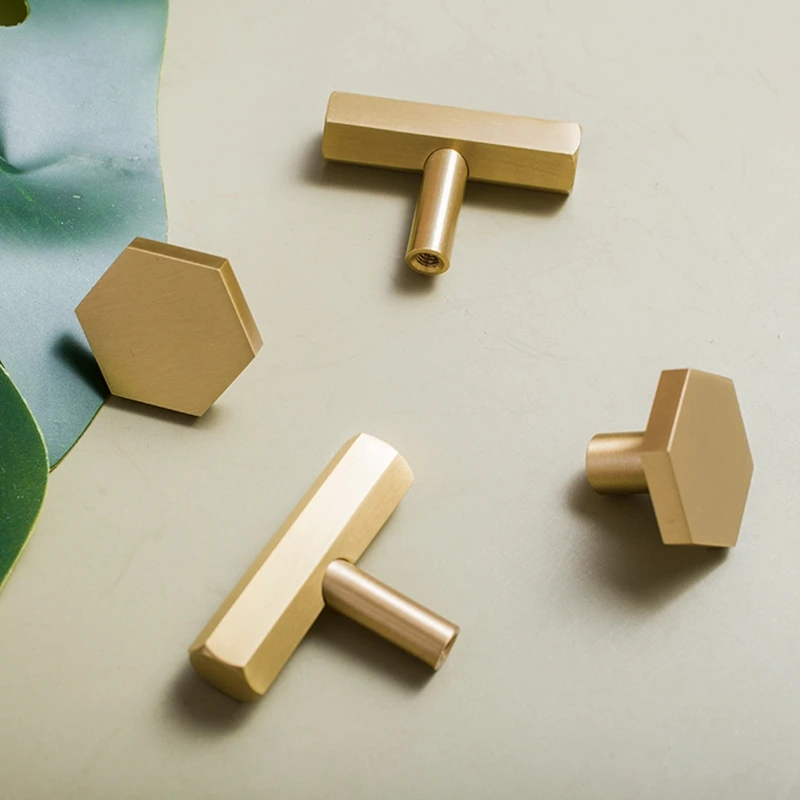 Hexagon Brushed Brass Kitchen Cabinet Knobs Handles Gold Drawer Dresser  Cupboard Furniture Door Pulls Modern-1Pack - AliExpress 13
