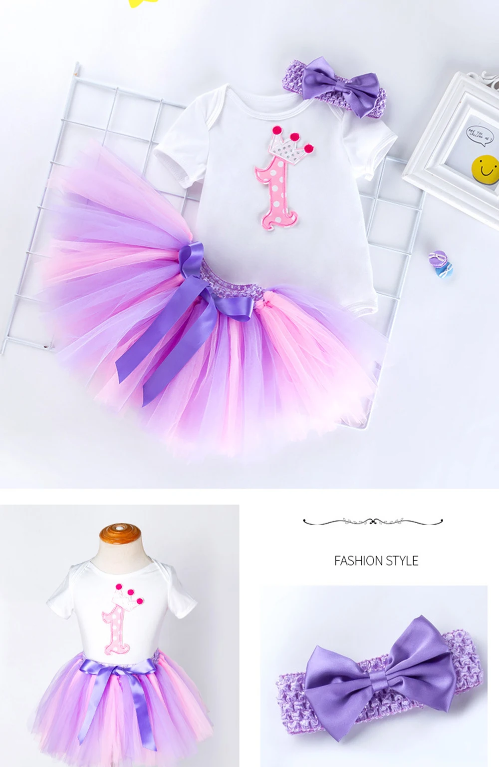 Summer Children's Wear Baby Short Sleeve Cartoon Clothes Climbing Clothing Mesh Handmade Skirt Head Wear Three Pieces Tutu Dress