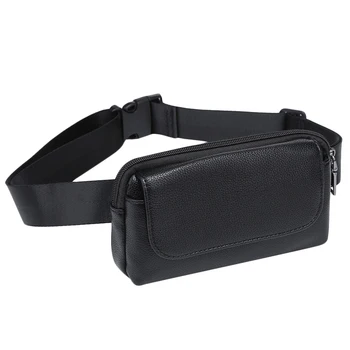

Women Waist Bag Black Pu Leather Fanny Pack Double Pocket Waist Pack for Women Small Phone Bag Girls Bag Purse