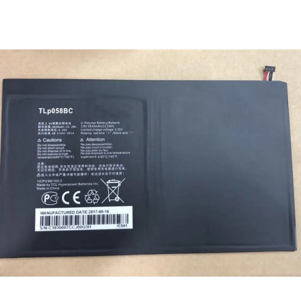 

5830mah 3.8v 22.2WH Original size replacement battery for Alcatel tlp058b2 tlp058bC Tablet battery