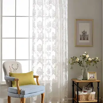 

Luxury Europe Jacquard Tulle Window Curtain For Living Room Floral Sheer Voile Curtain For Bedroom Kitchen Drape Blinds Finished