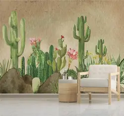 На заказ Обои фреска современный минималистичный ручная роспись растение кактус обои настенный водонепроницаемый материал