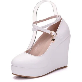 

Spring and autumn new ladies high-heeled shoes thick-soled buckle shallow mouth sexy wedge with ladies single shoes large size