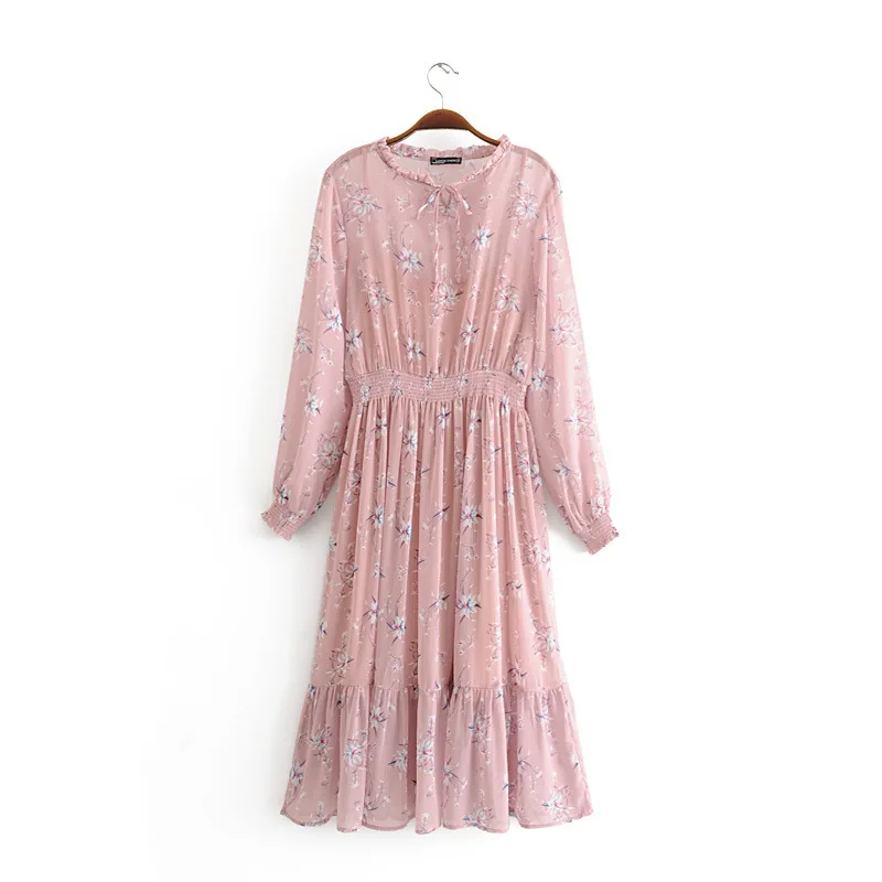 

2019 Western Style Spring And Summer WOMEN'S Dress New Style Chiffon Pull Pleated with Strapped Dress
