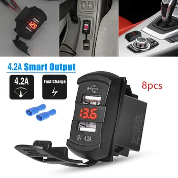 

8pcs/set Charger Digital Rocker Switch Display Voltmeter IP67 Waterproof Dustproof USB Charger Digital Display Voltmeter