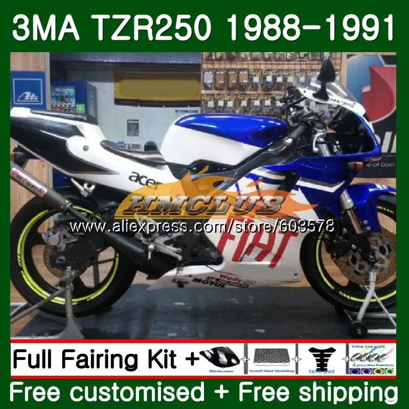 Корпус для YAMAHA TZR-250 3MA TZR250 1988 1989 1990 1991 121CL. 35 TZR250RR TZR250 RS YPVS ТЗР 250 88 89 90 91 обтекатель синего и белого цвета