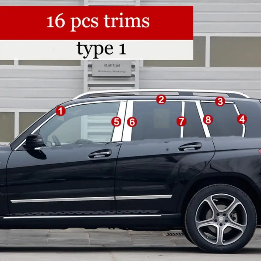 Наружная крышка подоконника из нержавеющей стали для mercedes benz GLK280 GLK300 GLK350 GLK200 GLK220 2009- стайлинга автомобилей - Цвет: 16 pcs trims