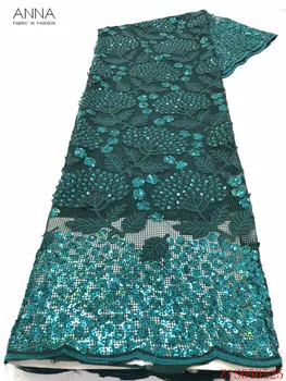 

Anna african emerald green lace fabrics with sequins embroidered fabric french coarse mesh laces fabrics 5 yards/piece for dress