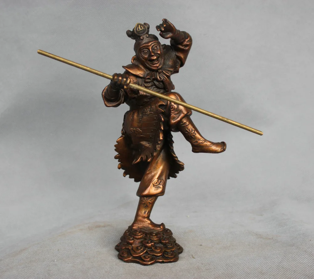 8 дюймов китайская мифологическая Бронзовая статуя Wukong Monkey King Hold Stick | Дом и сад