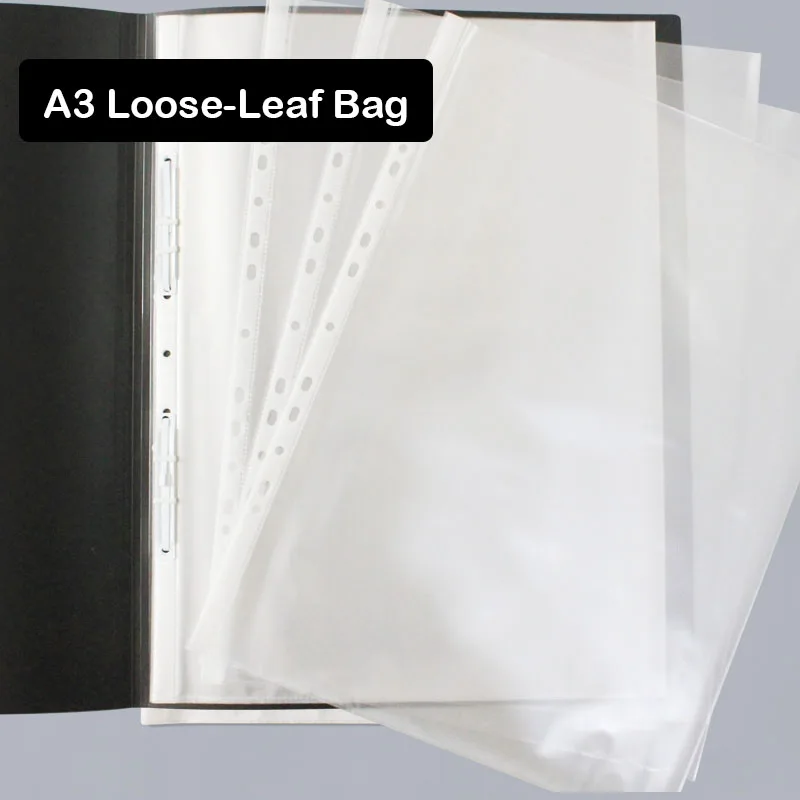 

50pcs A3 Size Multipurpose File Perforated File Folder 11 Holes Loose Leaf Documents Sheet Portable Waterproof Inner Pocket Offi