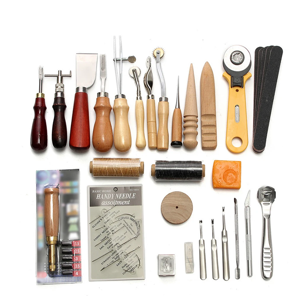 Craft Leather Punch Tools Kit Stitching Carving Working Sewing Saddle Groover 