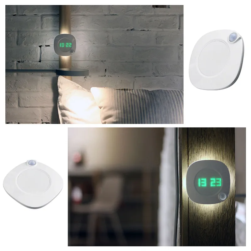 

LED Night Light with Time Clock PIR Motion Sensor for Home Bedroom Stairs Wall Lamp Brightness Battery Power 2 Lighting Color