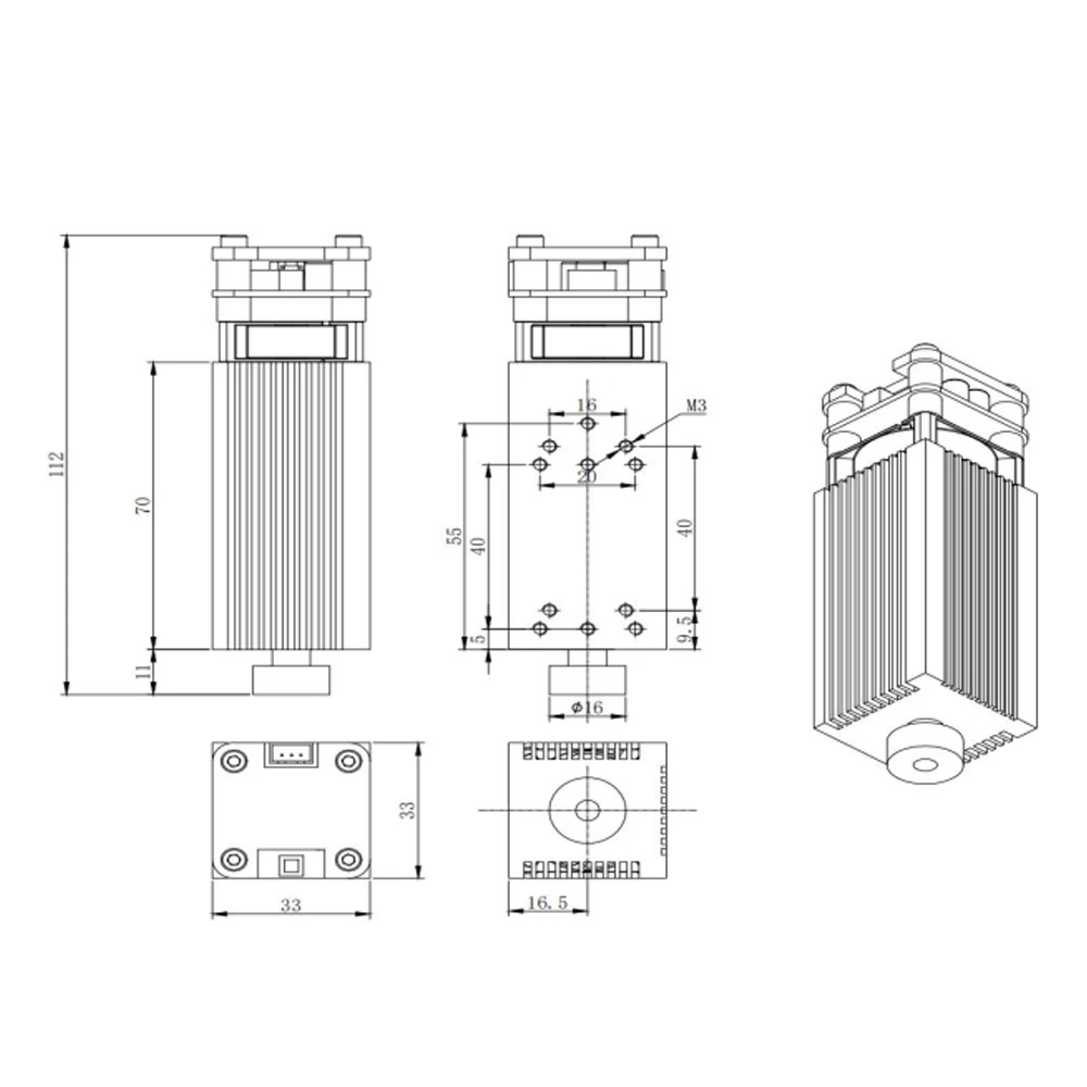 0.5W 405nm 2.5W/3.5W/5.5W 450nm 33mm Focusing Blue Laser Module Laser Engraving And Cutting TTL/PWM Control 12V 5A Laser Tube best wood router