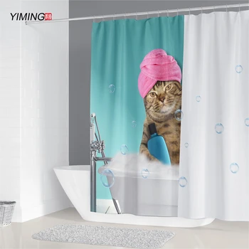 

200x180cm bathroom waterproof shower curtain bathroom shower cute cat printing polyester washable home decoration curtain