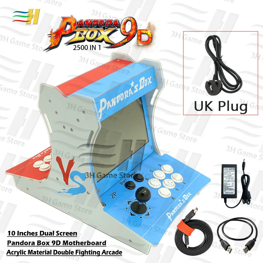 PB9d red blue UK Pandora box 9d 2500 в 1 мини аркадная 2 игрока бартоп имеет 3P 4P игры usb подключение геймпад поддержка 3d tekken Mortal Kombat - Цвет: PB9d red blue UK