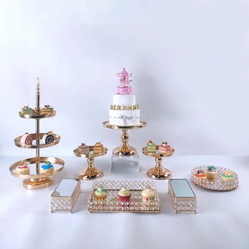 

Wedding Display 1 2 Tiered Crystal Cupcake Decoration Crystal Set Round Mirror Cake Stand