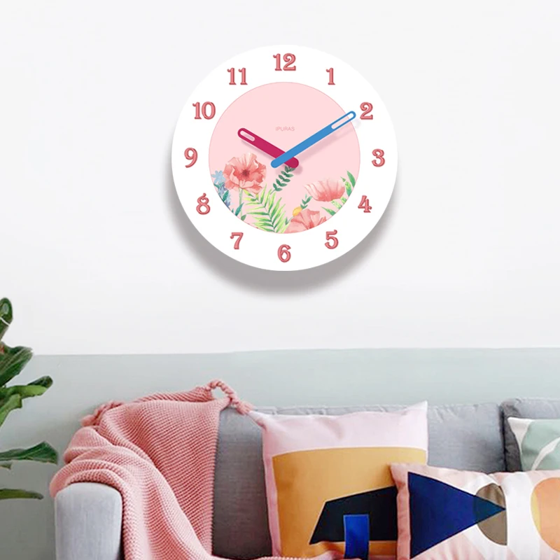 Розовые PeonyHome тихие часы для гостиной, спальни, современные украшения, Подвесные часы, деревянные кварцевые часы, круглые часы