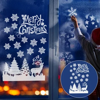 

2 Set White Chic PVC Stickers Xmas Decals Stickers Decor for Mall