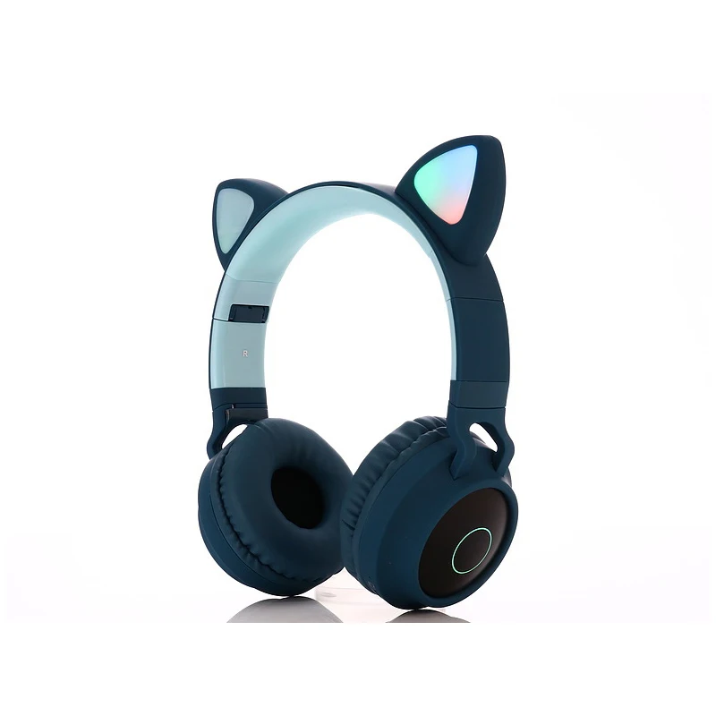 Bluetooth 5,0 беспроводная гарнитура с милым котом Hifi музыкальные стерео басовые наушники светодиодный светильник для мобильных телефонов для девочек и дочек гарнитура для ПК - Цвет: Синий